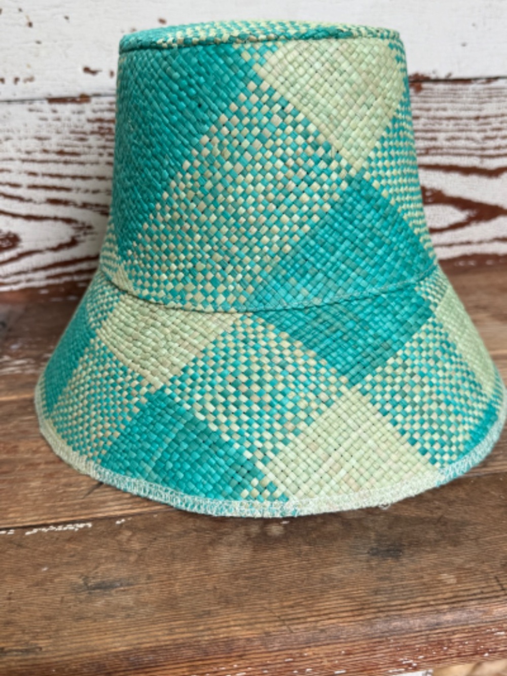 NWT $260 Artesano Blue Plaid Straw Bucket Hat Small - Picture 5 of 10
